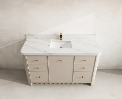 Orlando 60 in. single sink bathroom vanity in Fine Grain Linen Beige with R100 Palissandro Quartz top
