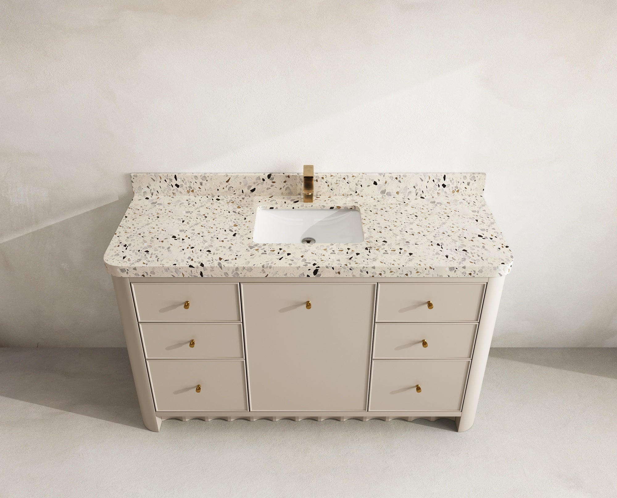 Orlando 60 in. single sink bathroom vanity in Fine Grain Linen Beige with R100 Terrazzo Golden Dusk top