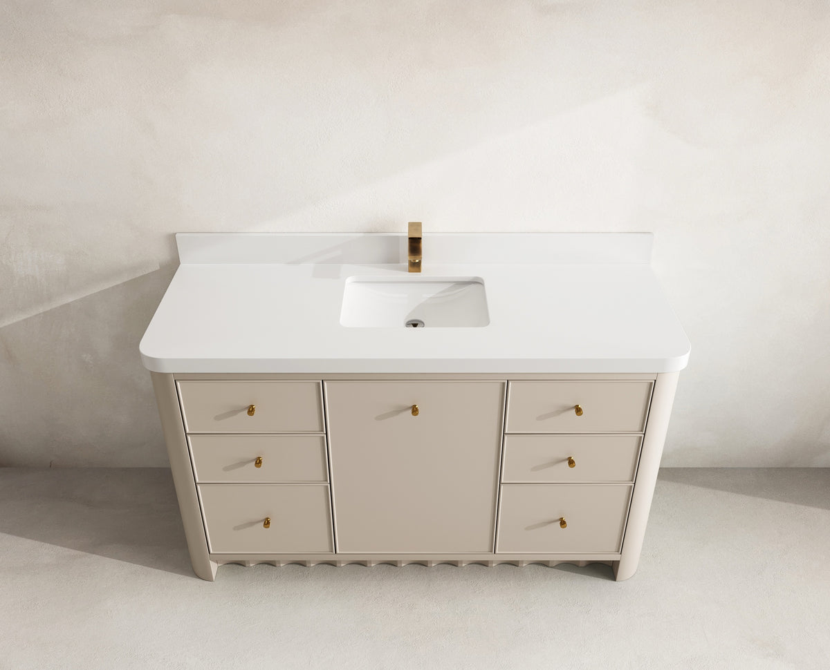 Orlando 60 in. single sink bathroom vanity in Fine Grain Linen Beige with R100 White Quartz top