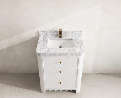Orlando 30 in. single sink vanity in White with an R100 Carrara marble top, seen from above