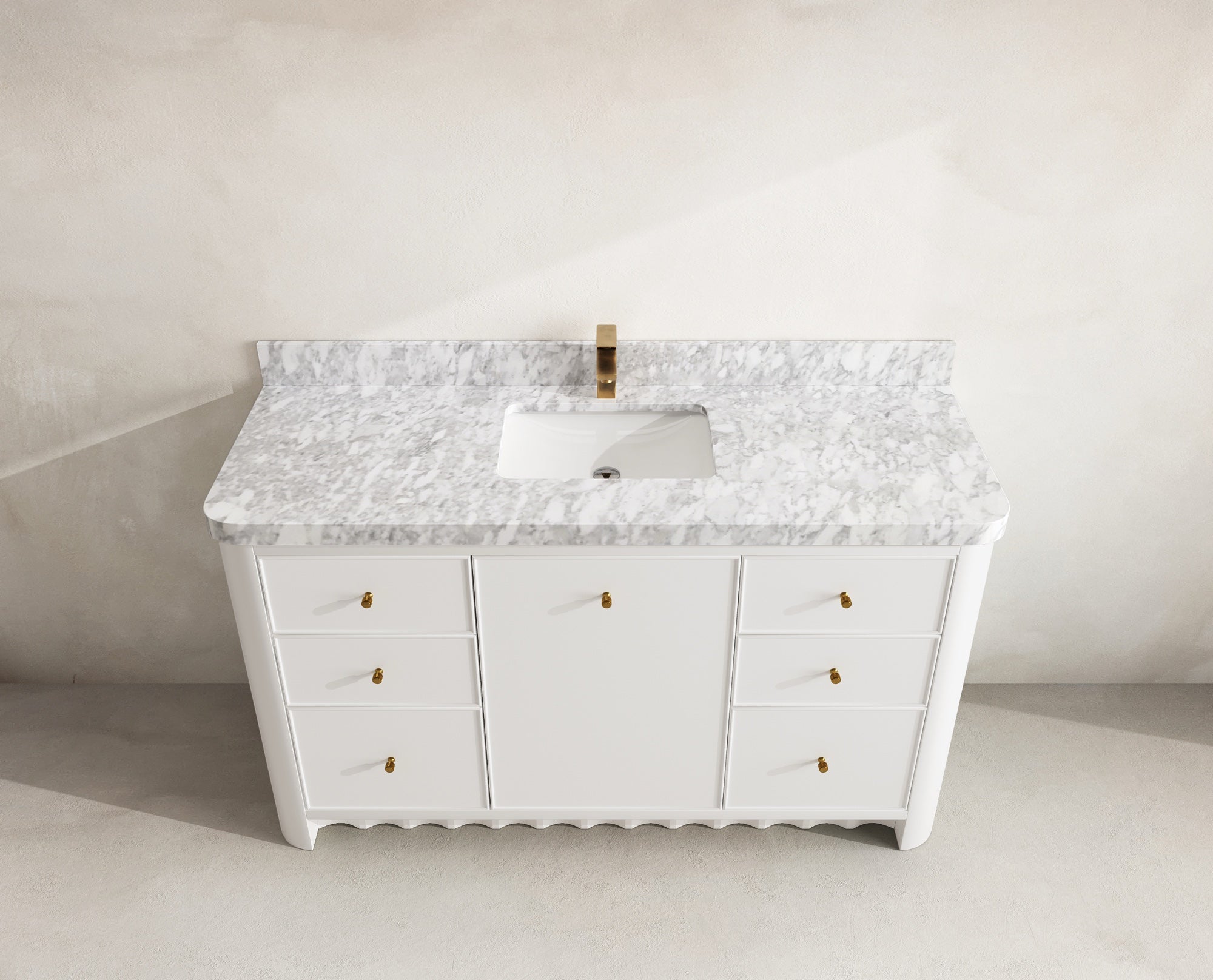 Orlando 60 in. single sink bathroom vanity in White with R100 Carrara Marble top