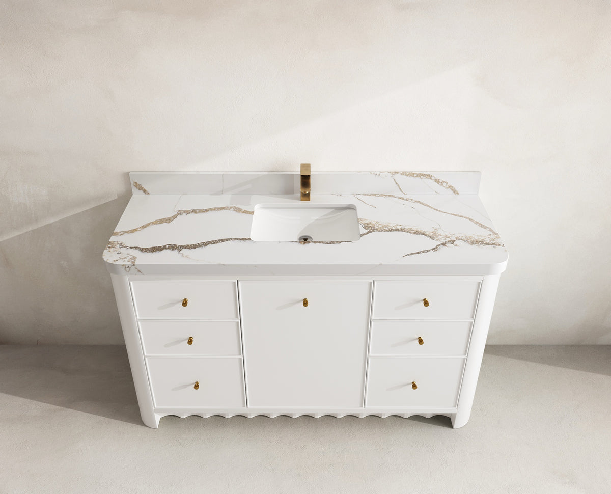 Orlando 60 in. single sink bathroom vanity in White with R100 Calacatta Gold Quartz top