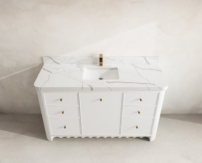 Orlando 60 in. single sink bathroom vanity in White with R100 Calacatta Laza Quartz top