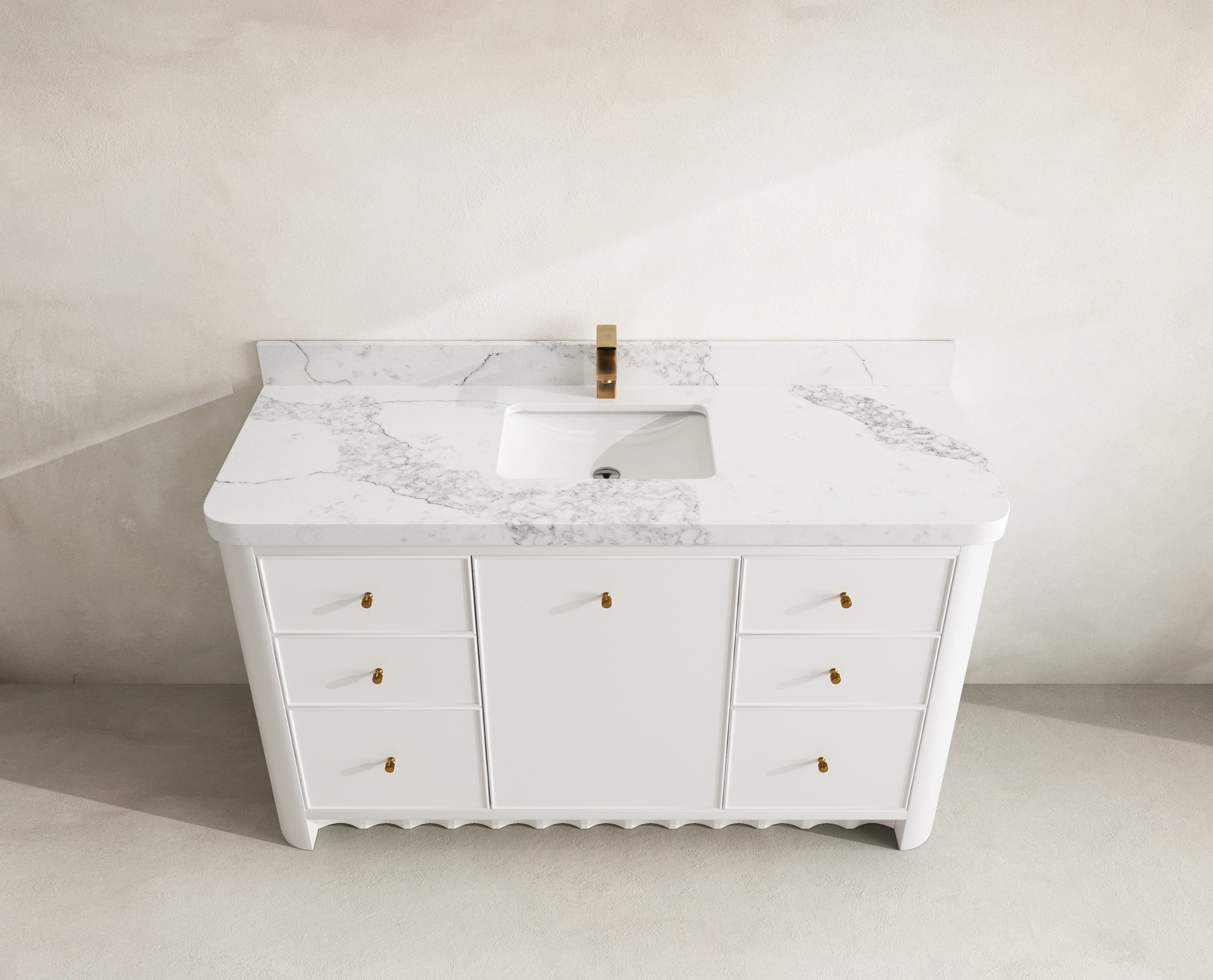 Orlando 60 in. single sink bathroom vanity in White with R100 Calacatta Nuvo Quartz top