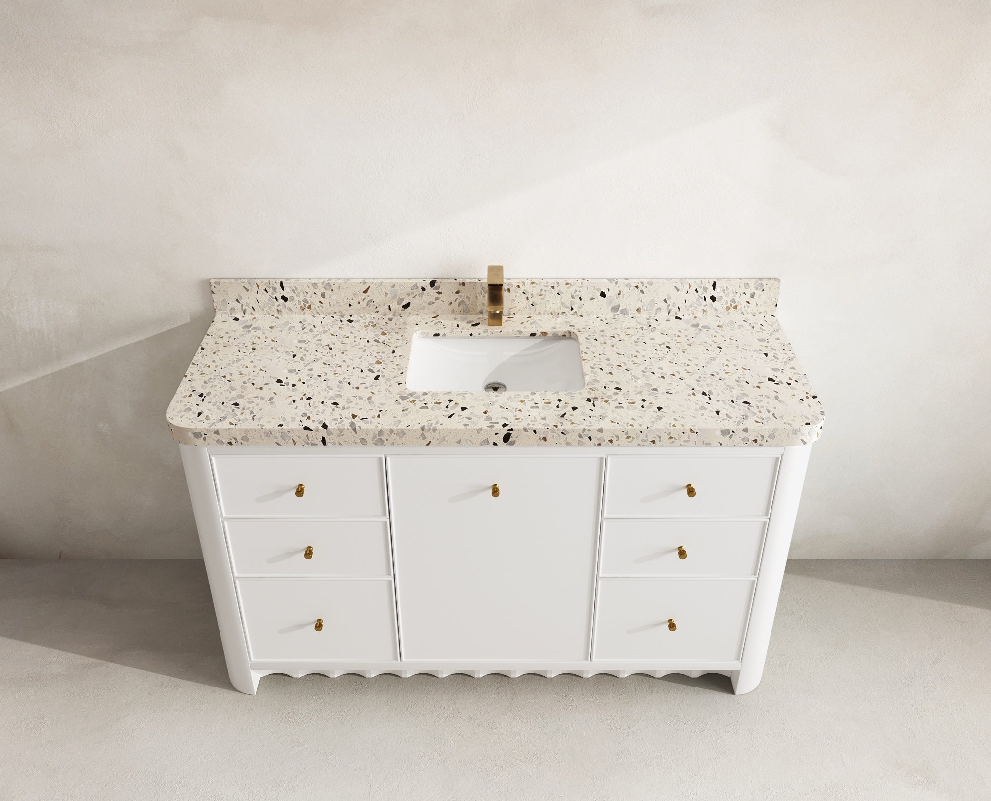 Orlando 60 in. single sink bathroom vanity in White with R100 Terrazzo Golden Dusk top