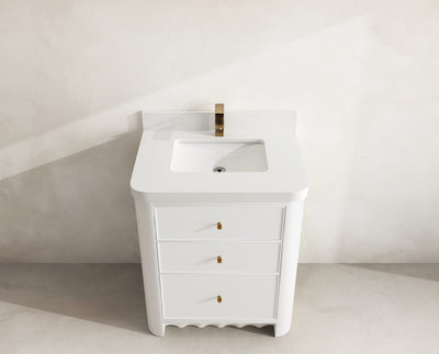 Orlando 30 in. single sink vanity in White with an R100 White quartz top, seen from above