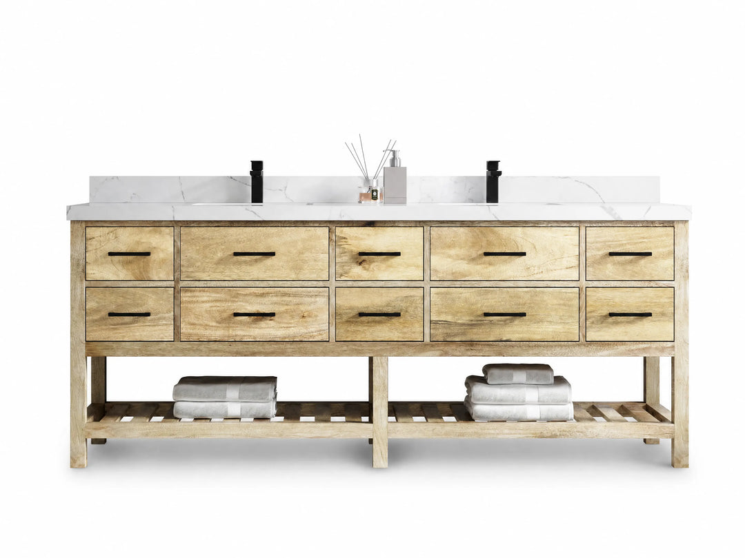 Parker Mango Wood 84 in. W x 22 in. D Double Sink Bathroom vanity with | 
              
                Whitewashed Mango
                
                  
             - PRK_MG_WHW_WHQZ_RT84 - photo №1