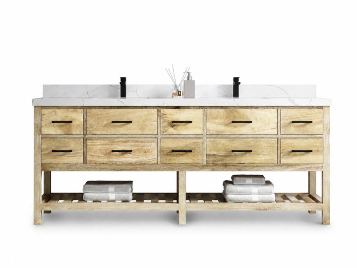 Parker Mango Wood 84 in. W x 22 in. D Double Sink Bathroom vanity with - photo 1