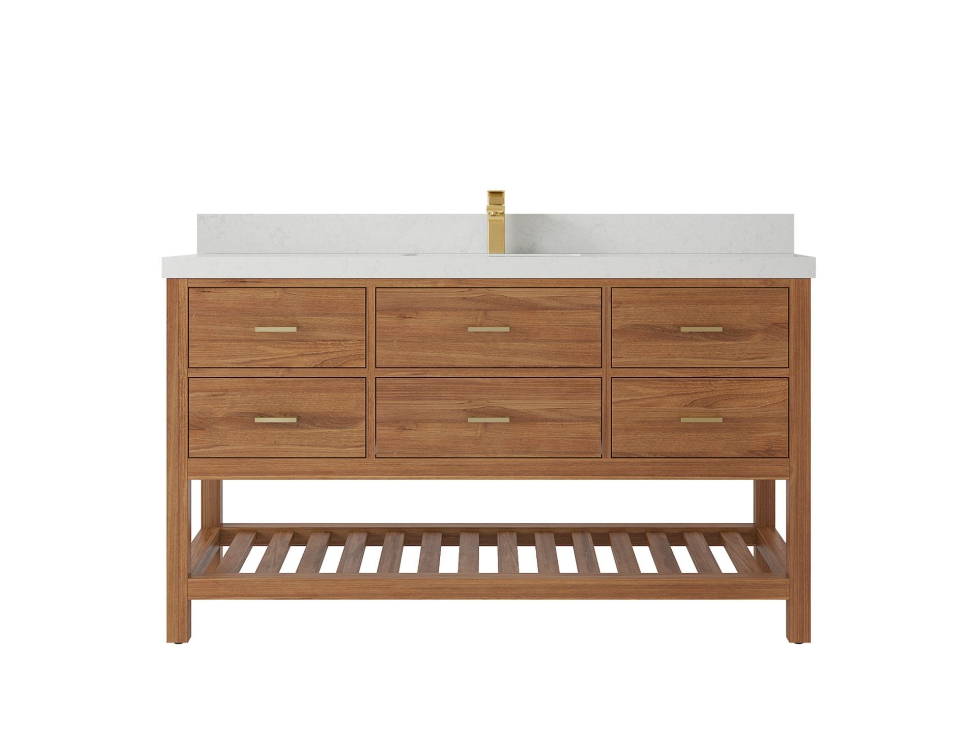 Parker Teak Wood 60 in. W x 22 in. D Single Sink Bathroom Vanity