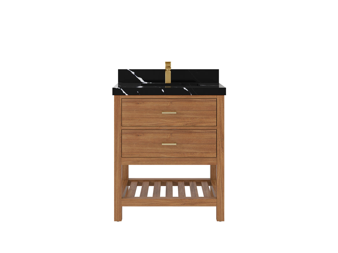 Parker Teak  30 in. W x 22 in. D Single Sink Bathroom Vanity in Golden with 2 in Calacatta Black Quartz Countertop