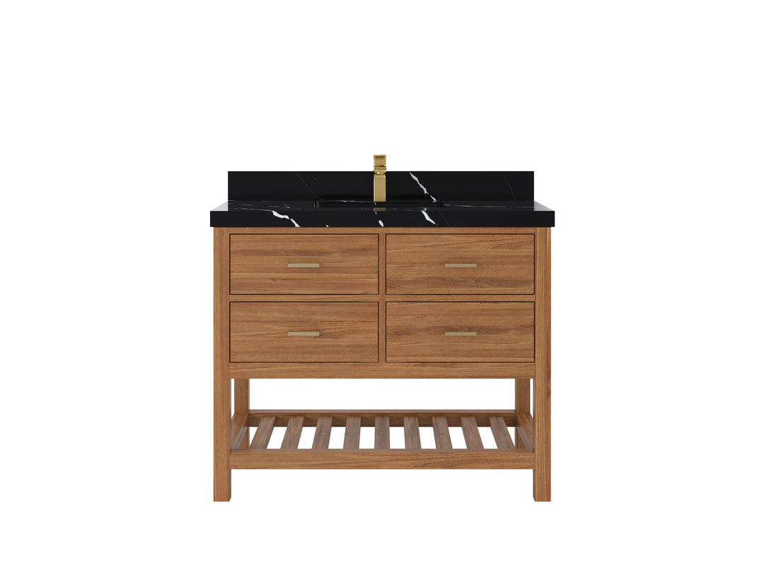 Parker Teak  42 in. W x 22 in. D Single Sink Bathroom Vanity in Golden with 2 in Calacatta Black Quartz Countertop