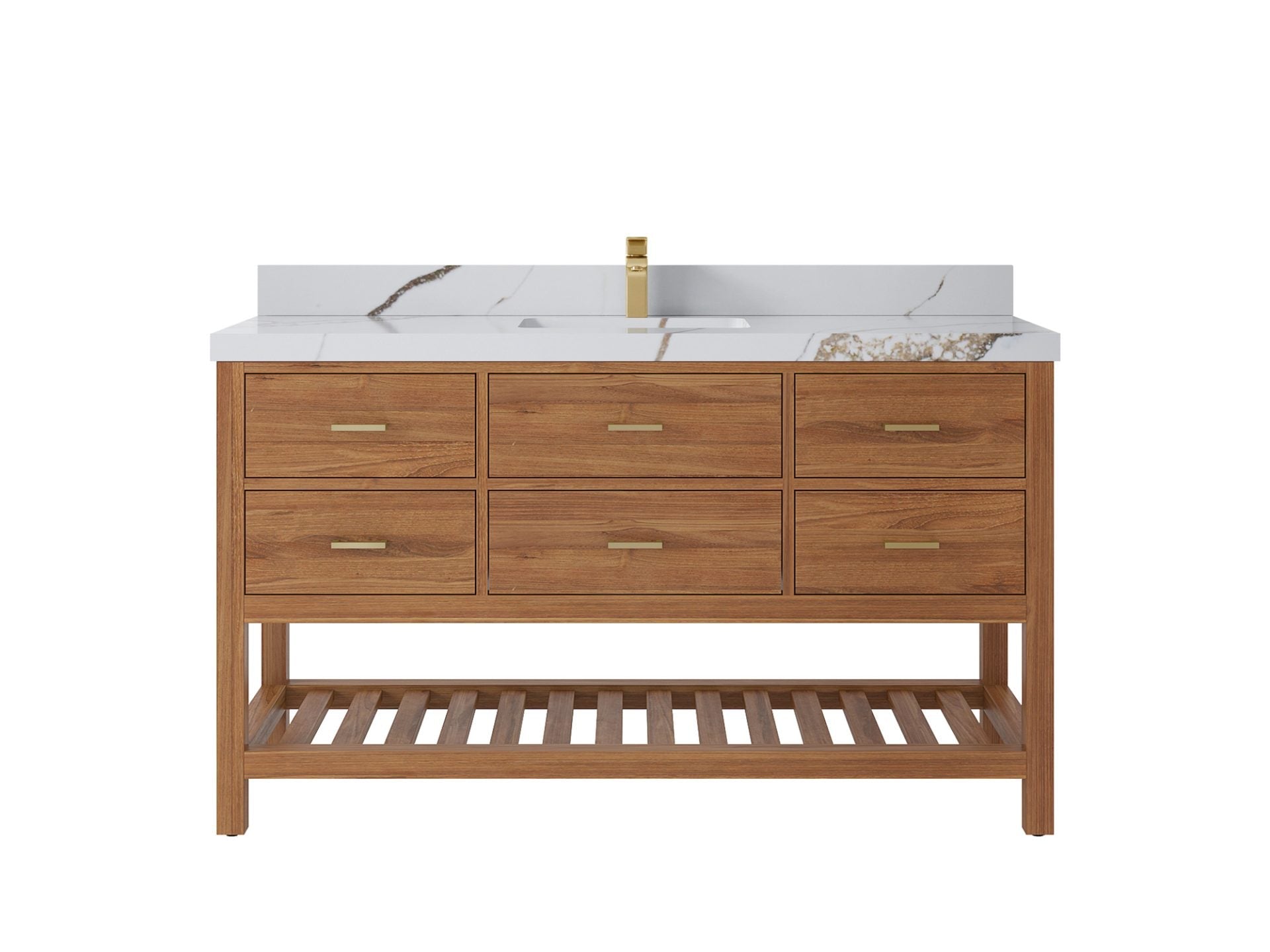 Parker Teak Wood 60 in. W x 22 in. D Single Sink Bathroom Vanity