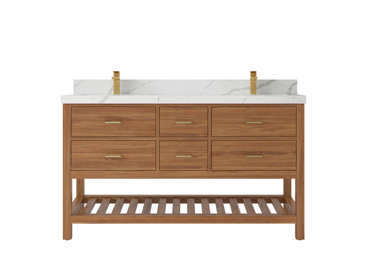 Parker Teak Wood 60 in. W x 22 in. D Double Sink Bathroom Vanity - photo 16