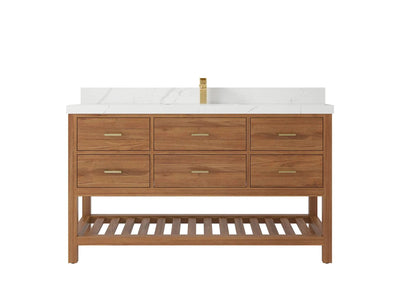 Parker Teak  60 in. W x 22 in. D Single Sink Bathroom Vanity in Golden with 2 in Calacatta Laza Quartz Countertop
