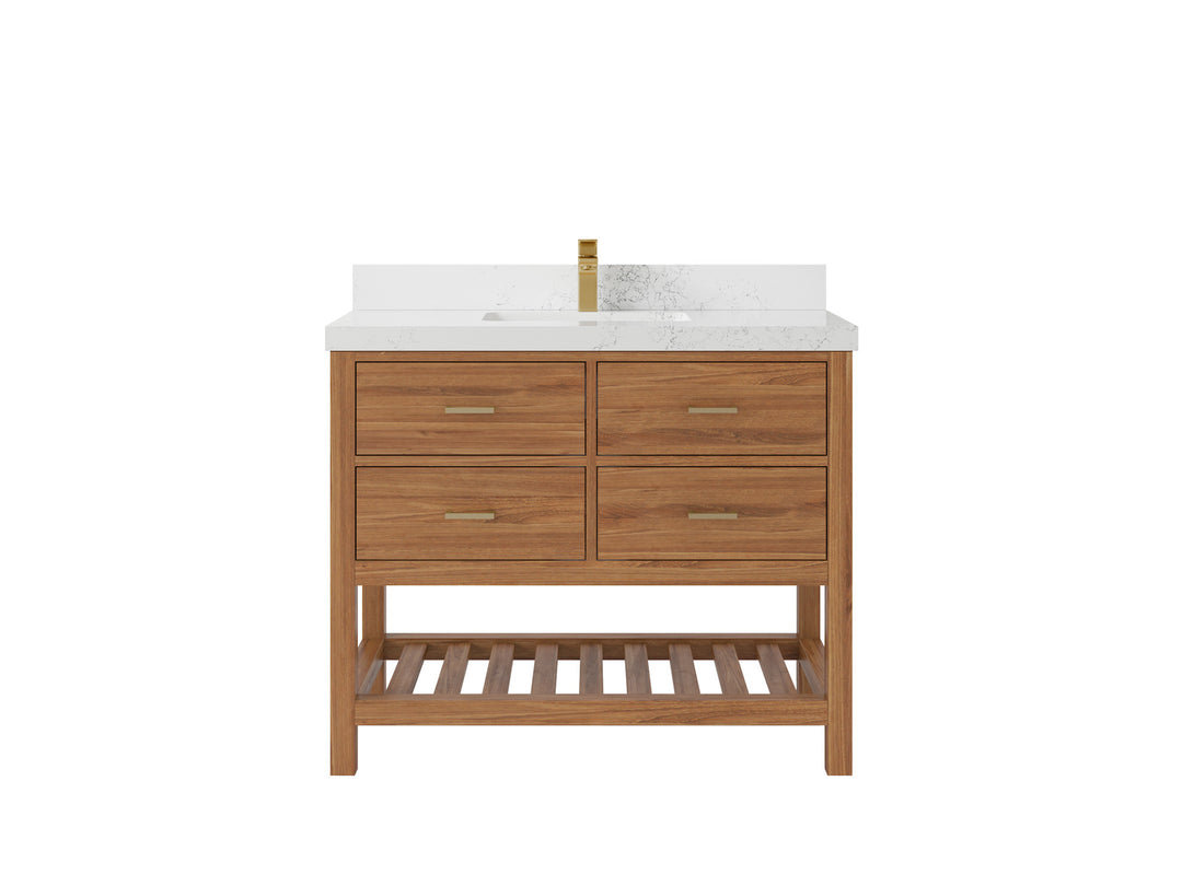Parker Teak  42 in. W x 22 in. D Single Sink Bathroom Vanity in Golden with 2 in Empira White Quartz Countertop