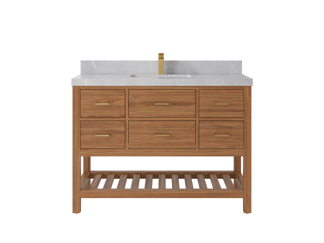 Parker Teak  48 in. W x 22 in. D Single Sink Bathroom Vanity in Golden with 2 in Pearl Light Gray Quartz Countertop