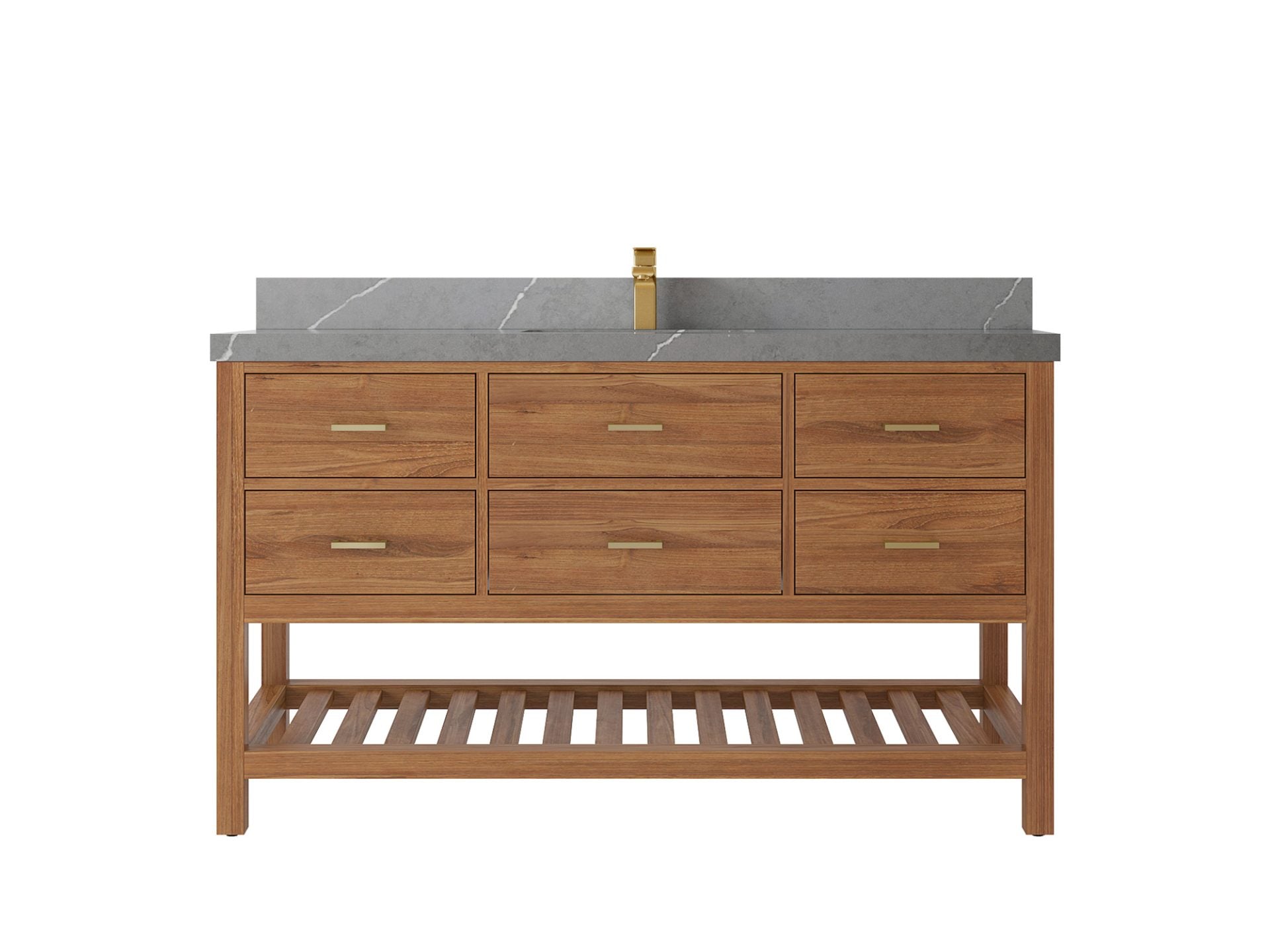 Parker Teak Wood 60 in. W x 22 in. D Single Sink Bathroom Vanity