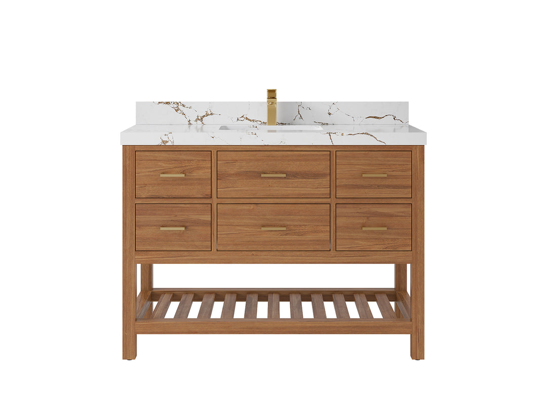Parker Teak  48 in. W x 22 in. D Single Sink Bathroom Vanity in Golden with 2 in Viola Brown Quartz Countertop