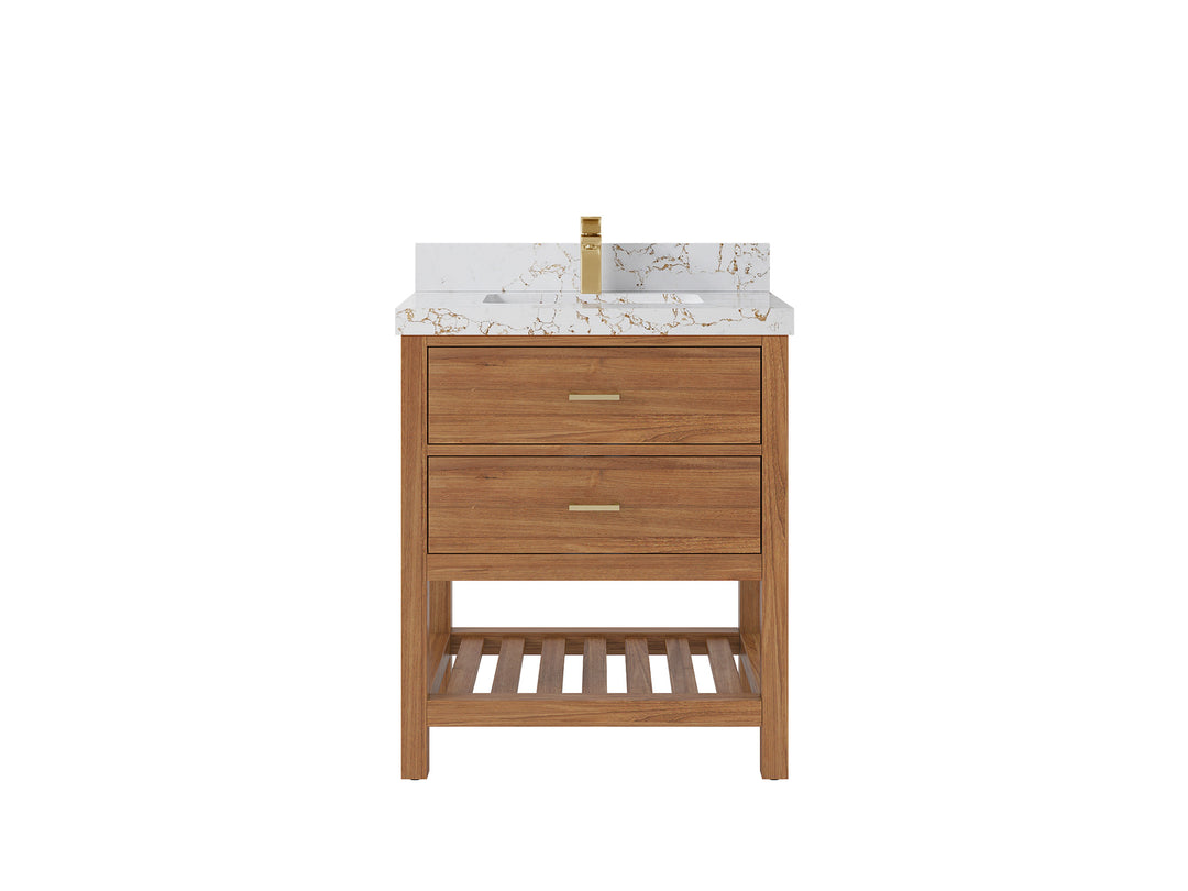 Parker Teak  30 in. W x 22 in. D Single Sink Bathroom Vanity in Golden with 2 in Viola Gold Quartz Countertop