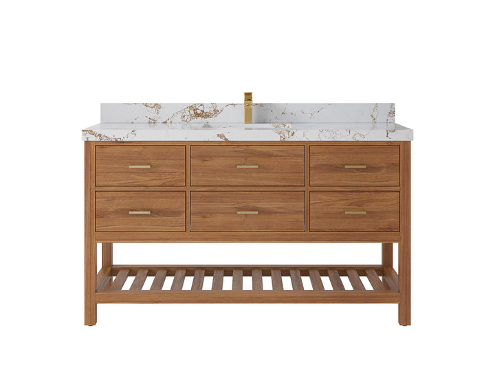 Parker Teak Wood 60 in. W x 22 in. D Single Sink Bathroom Vanity - photo 32