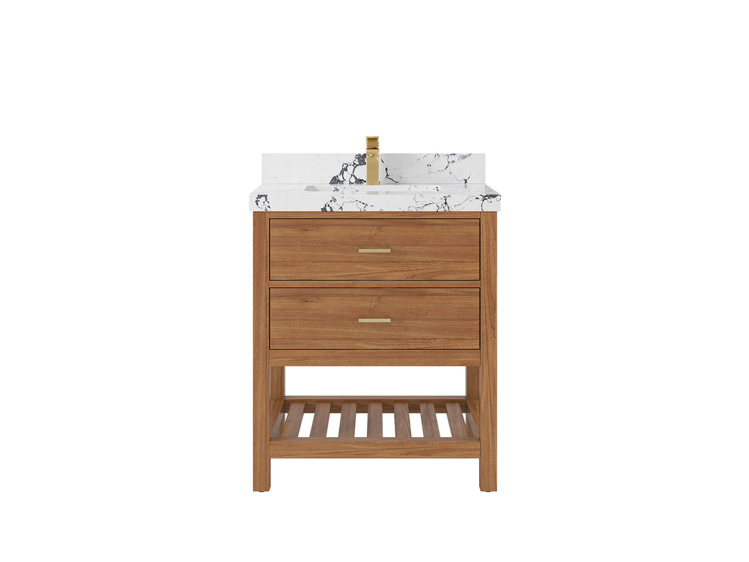 Parker Teak  30 in. W x 22 in. D Single Sink Bathroom Vanity in Golden with 2 in Viola Night Quartz Countertop
