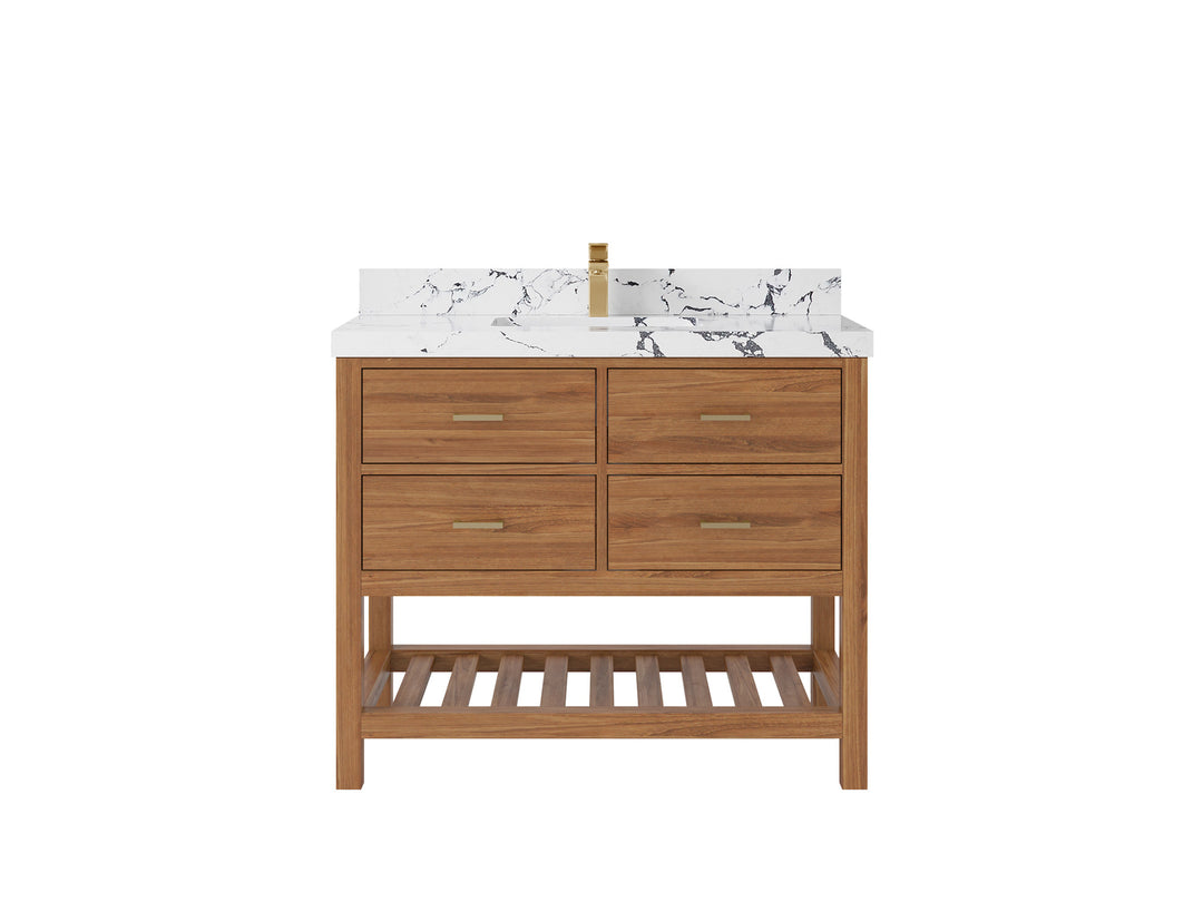 Parker Teak  42 in. W x 22 in. D Single Sink Bathroom Vanity in Golden with 2 in Viola Night Quartz Countertop