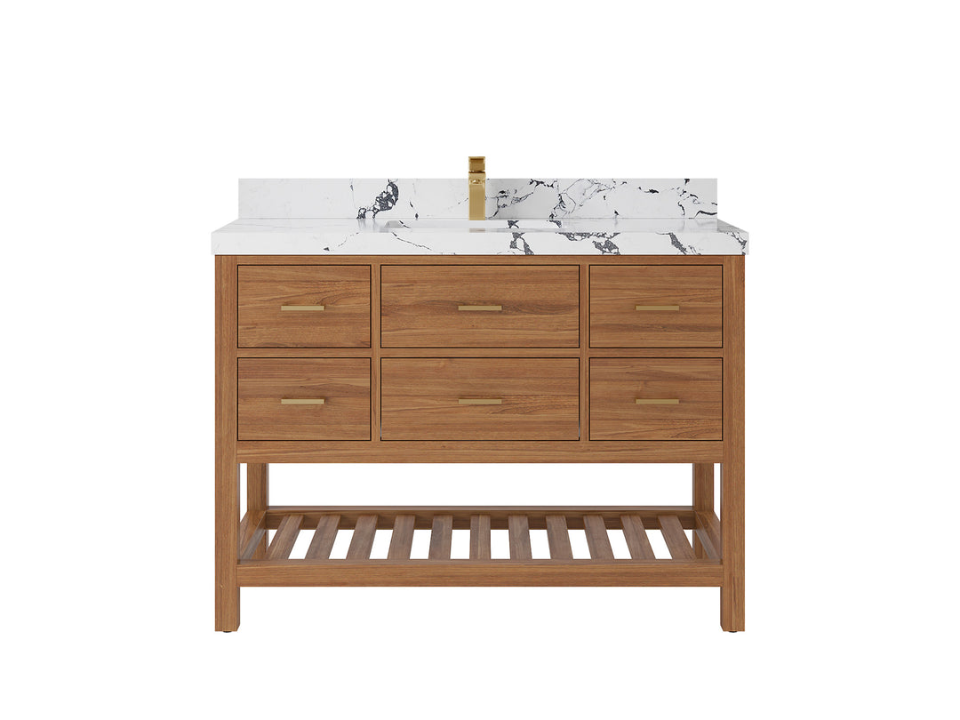 Parker Teak  48 in. W x 22 in. D Single Sink Bathroom Vanity in Golden with 2 in Viola Night Quartz Countertop