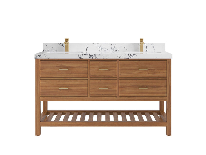 Parker Teak Wood 60 in. W x 22 in. D Double Sink Bathroom Vanity - photo 34
