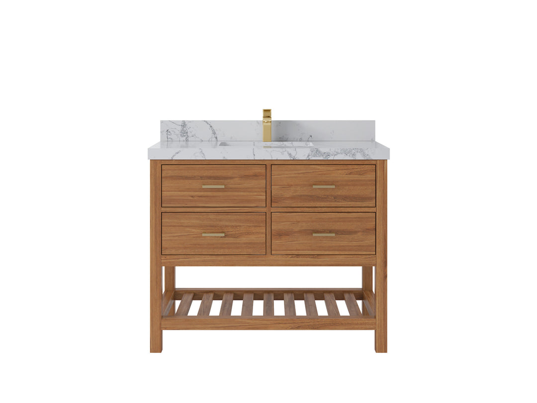 Parker Teak  42 in. W x 22 in. D Single Sink Bathroom Vanity in Golden with 2 in Venatino Quartz Countertop