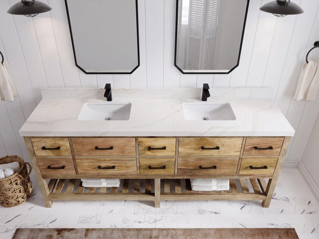 Parker Mango Wood 84 in. W x 22 in. D Double Sink Bathroom vanity with | 
              
                Natural Mango
                
                  
             - PRK_MG_NTR_WHQZ_RT84 - photo №12