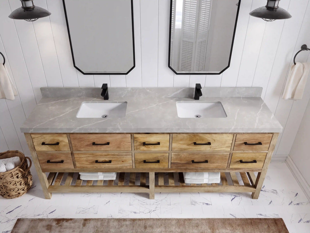 Parker Mango Wood 84 in. W x 22 in. D Double Sink Bathroom vanity with | 
              
                Natural Mango
                
                  
             - PRK_MG_NTR_WHQZ_RT84 - photo №16