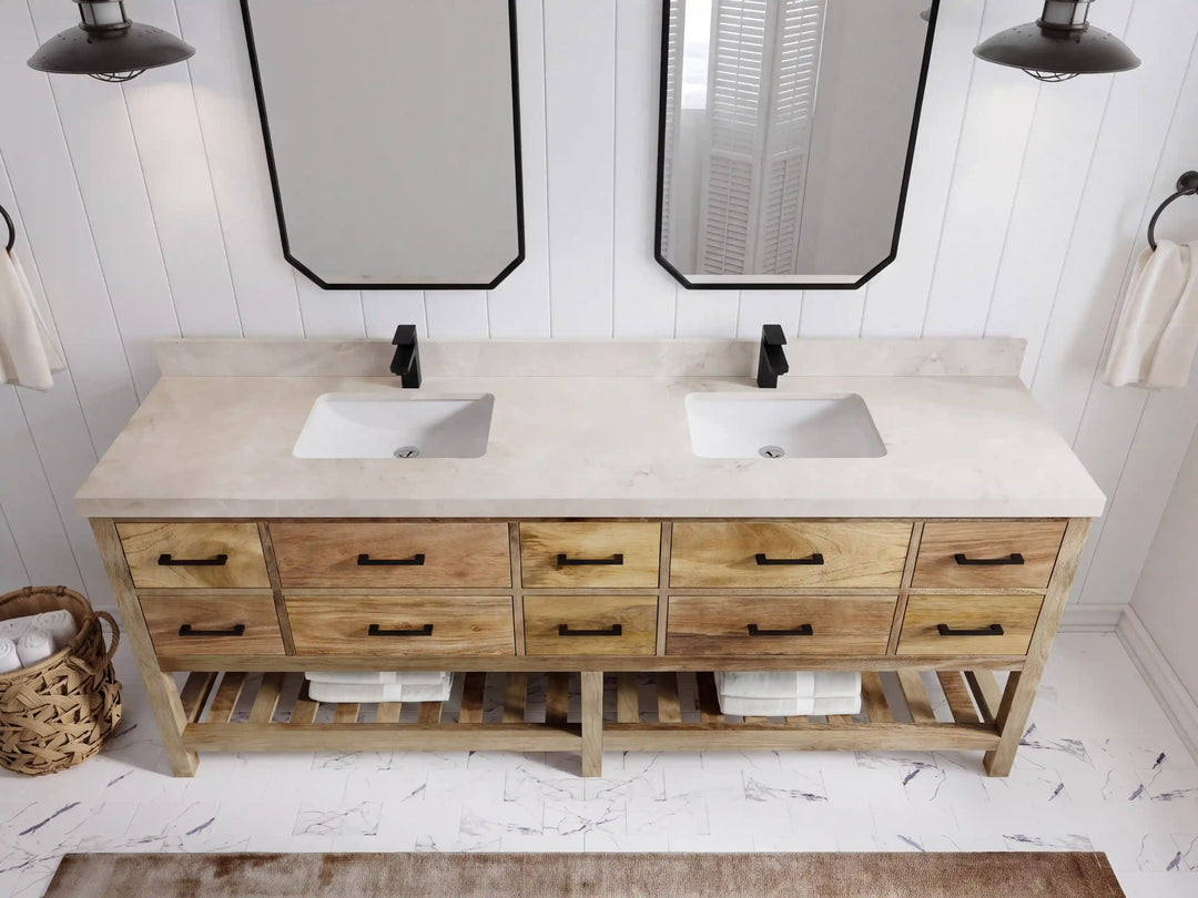 Parker Mango Wood 84 in. W x 22 in. D Double Sink Bathroom vanity with | 
              
                Natural Mango
                
                  
             - PRK_MG_NTR_WHQZ_RT84 - photo №24