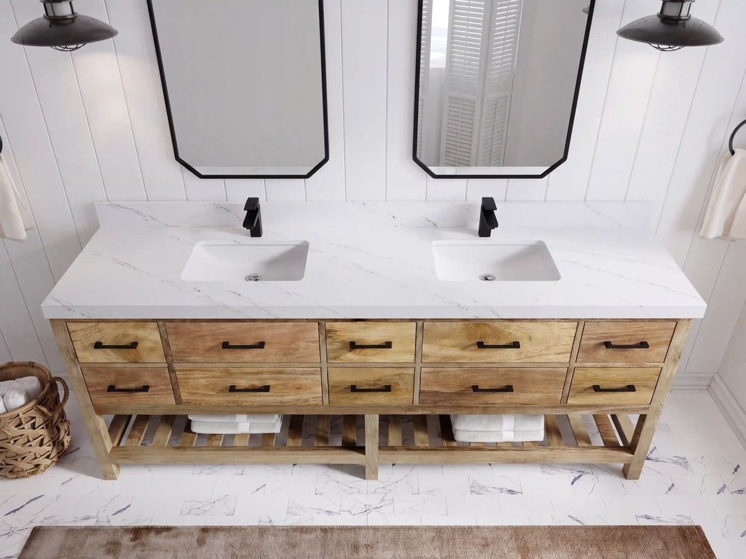 Parker Mango Wood 84 in. W x 22 in. D Double Sink Bathroom vanity with | 
              
                Natural Mango
                
                  
             - PRK_MG_NTR_WHQZ_RT84 - photo №25