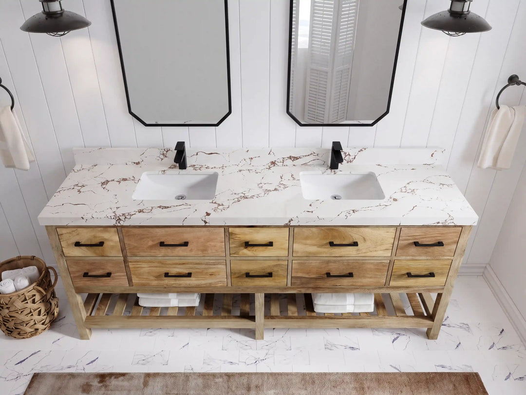 Parker Mango Wood 84 in. W x 22 in. D Double Sink Bathroom vanity with | 
              
                Natural Mango
                
                  
             - PRK_MG_NTR_WHQZ_RT84 - photo №18