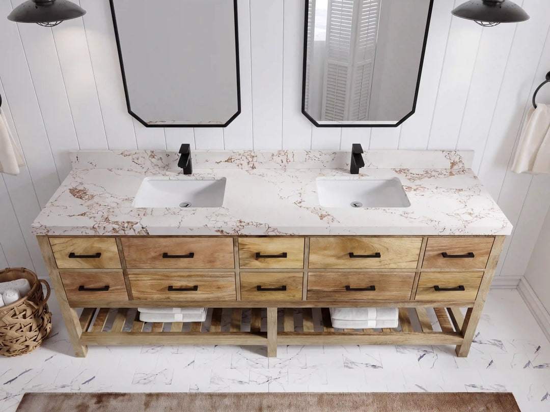 Parker Mango Wood 84 in. W x 22 in. D Double Sink Bathroom vanity with | 
              
                Natural Mango
                
                  
             - PRK_MG_NTR_WHQZ_RT84 - photo №19