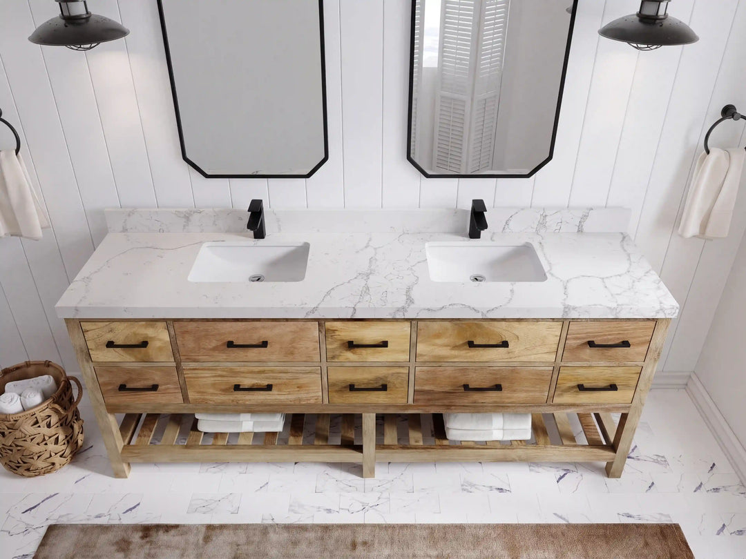 Parker Mango Wood 84 in. W x 22 in. D Double Sink Bathroom vanity with | 
              
                Natural Mango
                
                  
             - PRK_MG_NTR_WHQZ_RT84 - photo №21