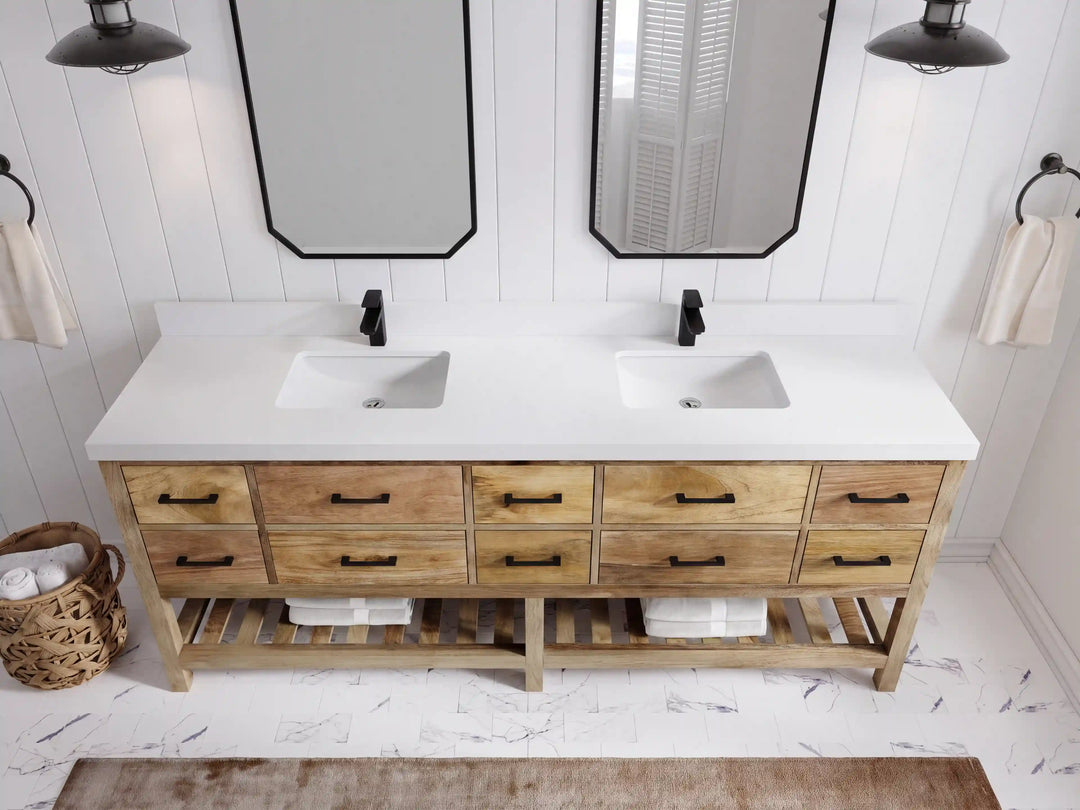 Parker Mango Wood 84 in. W x 22 in. D Double Sink Bathroom vanity with | 
              
                Natural Mango
                
                  
             - PRK_MG_NTR_WHQZ_RT84 - photo №6