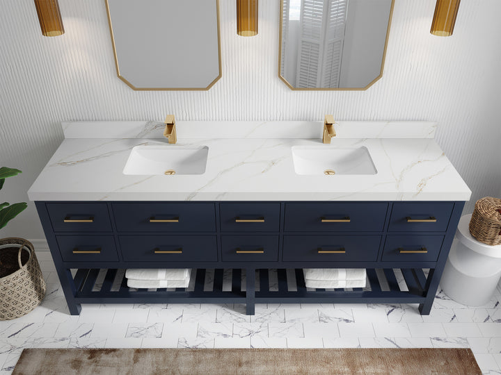 Parker 84 in. W x 22 in. D Double Sink Bathroom Vanity (Navy Blue) - photo 19