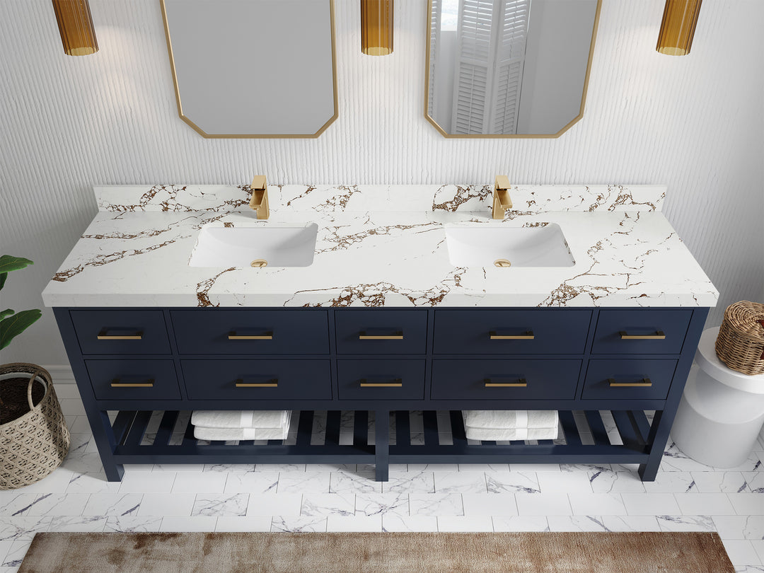 Parker 84 in. W x 22 in. D Double Sink Bathroom Vanity (Navy Blue)