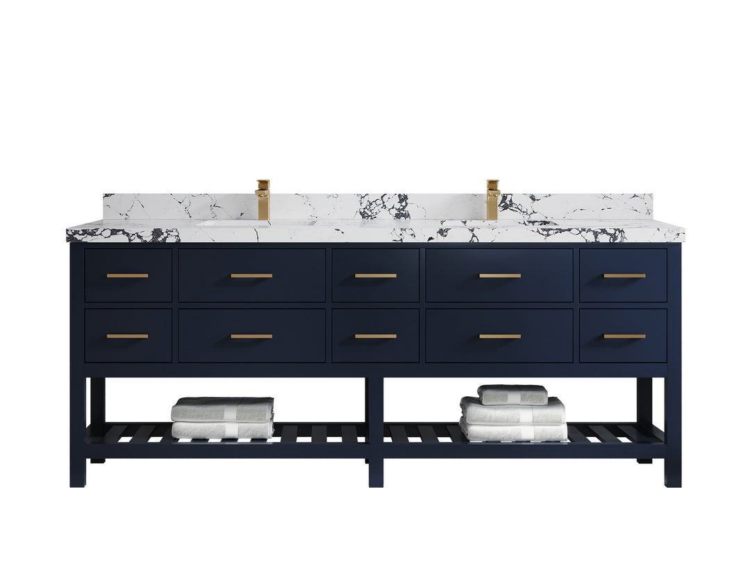 Parker 84 in. W x 22 in. D Double Sink Bathroom Vanity (Navy Blue)