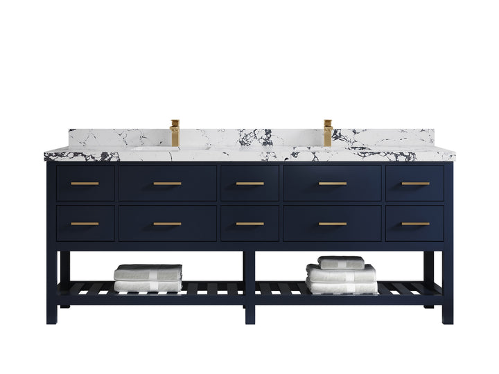 Parker 84 in. W x 22 in. D Double Sink Bathroom Vanity (Navy Blue) - photo 38