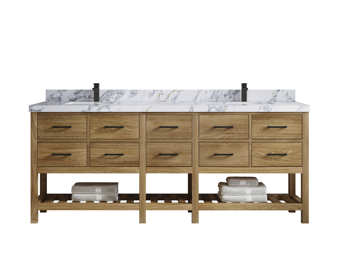 Parker Teak Wood 84 in. W x 22 in. D Double Sink Bathroom vanity with