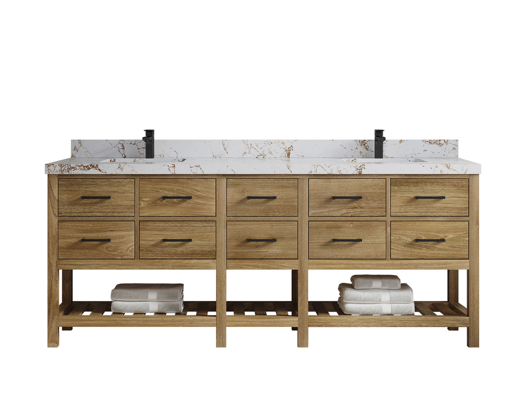 Parker Teak Wood 84 in. W x 22 in. D Double Sink Bathroom vanity with