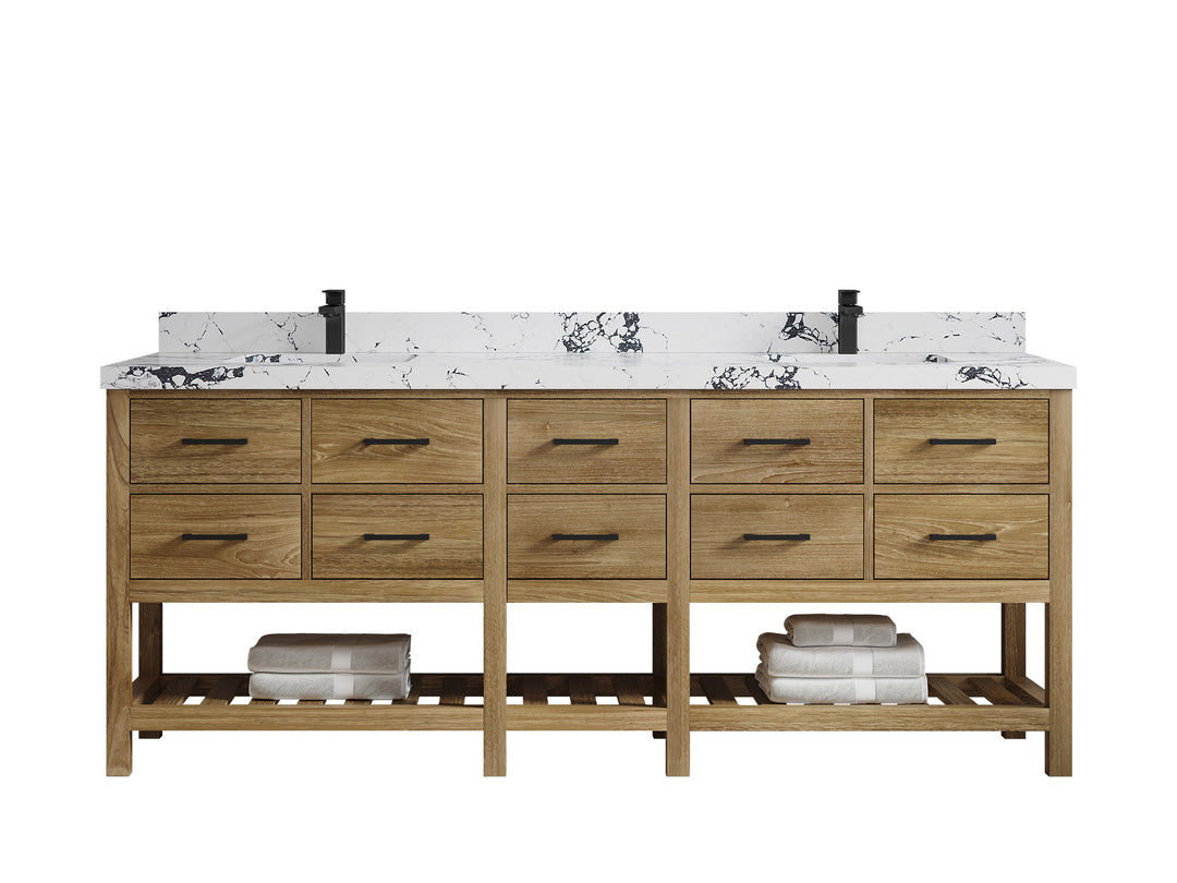 Parker Teak Wood 84 in. W x 22 in. D Double Sink Bathroom vanity with