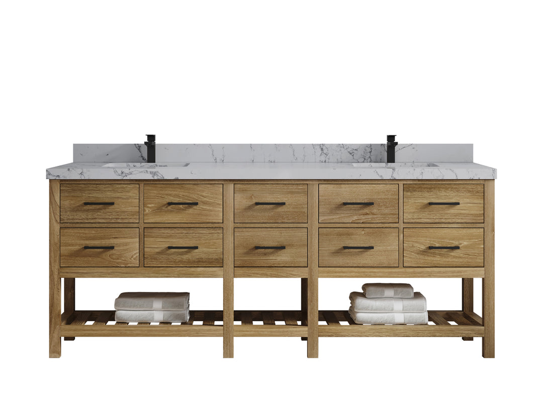 Parker Teak Wood 84 in. W x 22 in. D Double Sink Bathroom vanity with