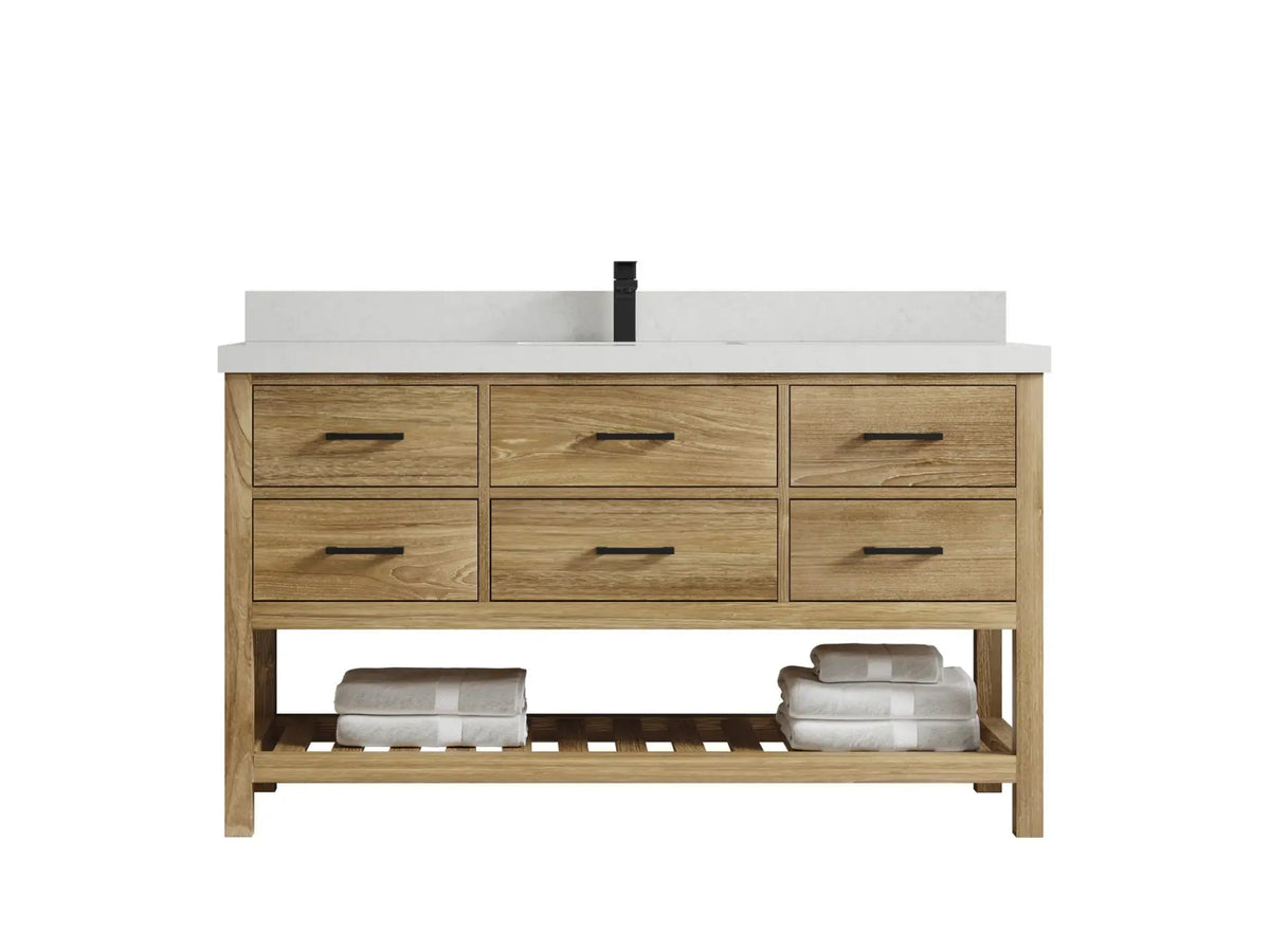 Parker Teak Wood 60 in. W x 22 in. D Single Sink Bathroom Vanity