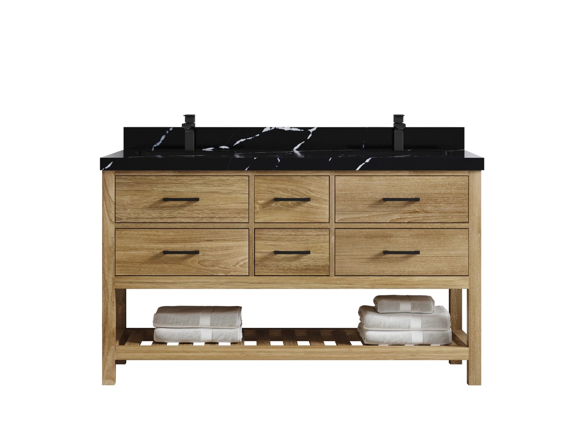 Parker Teak Wood 60 in. W x 22 in. D Double Sink Bathroom Vanity