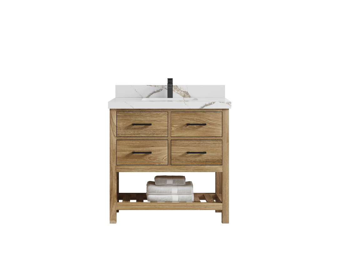 Parker Teak Wood 36 in. W x 22 in. D Center Sink Bathroom Vanity