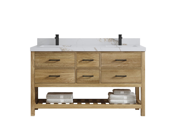 Parker Teak Wood 60 in. W x 22 in. D Double Sink Bathroom Vanity - photo 22