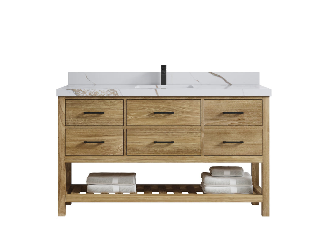 Parker Teak Wood 60 in. W x 22 in. D Single Sink Bathroom Vanity